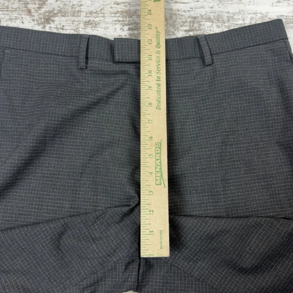 Banana Republic Men 2pc Suit 44R 36x31 Gray Grid Check Slim Fit Polyester Rayon